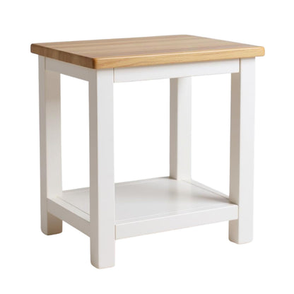 GROF GROFurniture White Set of 2 Side Tables - 2-Tier Sofa Side Tables with Oak Top, Wooden Bedside Tables, for Living Room, Bedroom, Home Office
