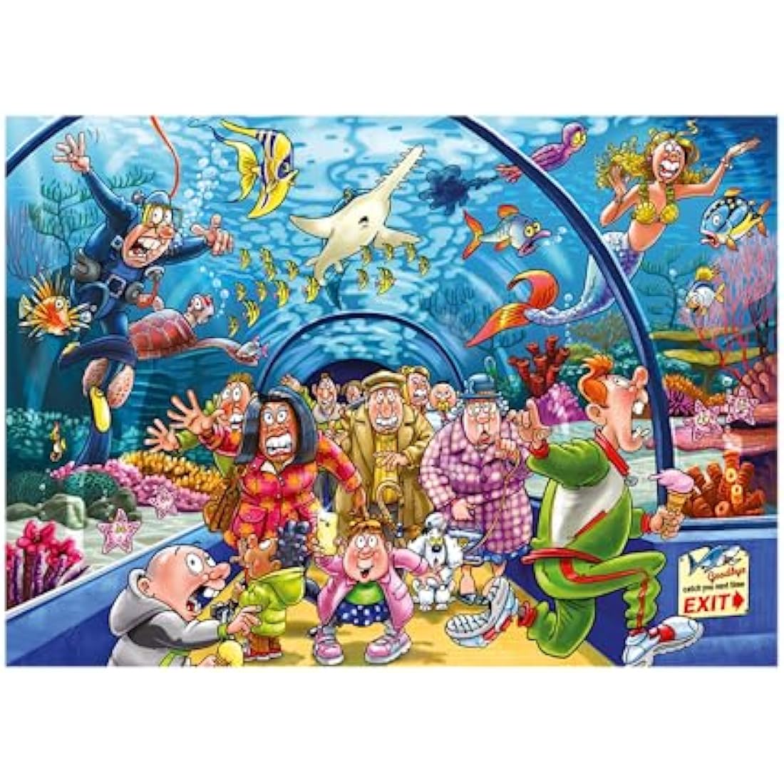 Wasgij Original 43, Aquarium Antics - 1000 Piece Jigsaw Puzzles for Adults - Fun, Challenging & Brainteasing Adults Jigsaw Puzzle - Uncover the Puzzle - 100% Recycled Cardboard - 1000pcs - Jumbo