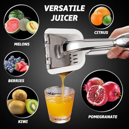 Stainless Steel Lemon Squeezer, Heavy-Duty Orange Juicer, Durable Hand Press Citrus Juicer, Portable Lime Squeezer, Rust-Free, Easy to Clean, Ideal for Kitchen & Bar, 5-Year Warranty