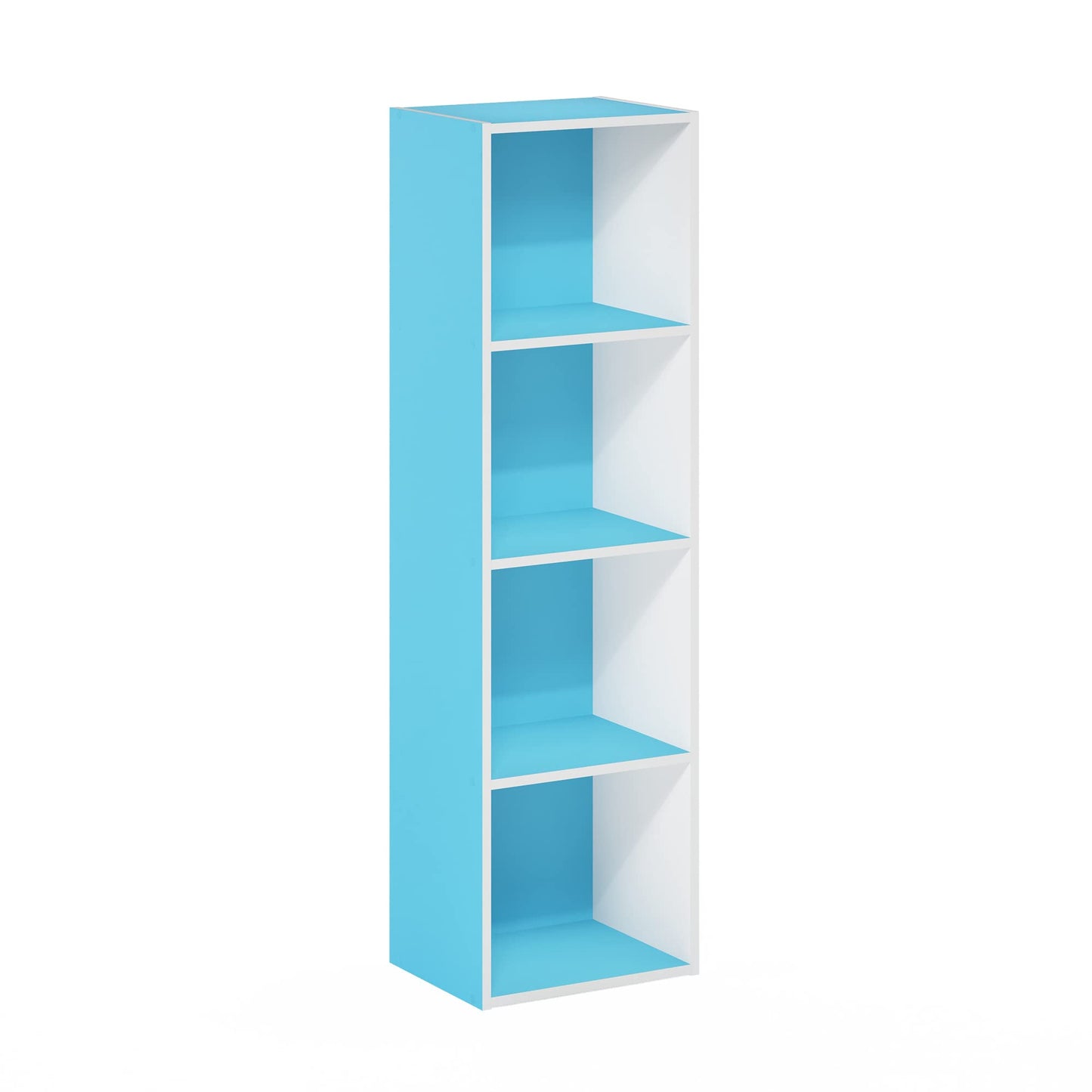Furinno PASIR Book Shelf, 4-Tier Modern Bookshelf, Open Shelves Bookcase 9 x 12 x 42, for Living Room, Bedroom, Home Office, Light Blue/White
