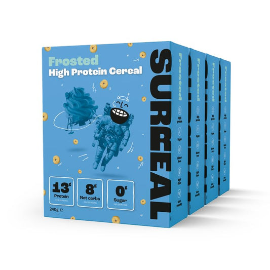 Surreal Frosted High Protein Cereal - Zero Sugar- Healthy Plant Based Cereal - High in Fibre - Low Carb - Gluten Free - Vegan - 13g of Protein, 0g of