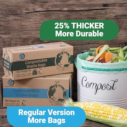 Greener Walker 25% Extra Thick Compost 6L/10L/30L Caddy Bin Liners-120 Bags Biodegradable Kitchen Food Waste Bags(6L)