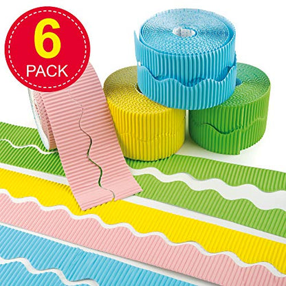 Baker Ross Pastel Corrugated Borders - Box of 6 Rolls, Kids Craft Supplies (EV772)