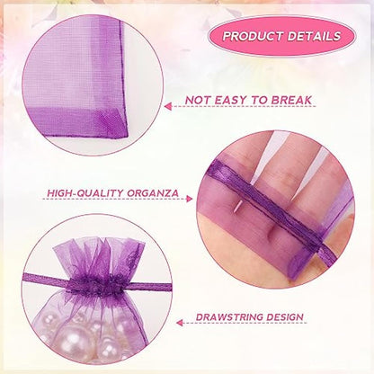 G2PLUS Purple Organza Gift Pouches, 10x15 CM Medium Organza Favour Bags, 100 PCS Wedding Jewelry Bags, Clear Mesh Pouches Perfect for Wedding, Christmas, Birthday, Anniversary