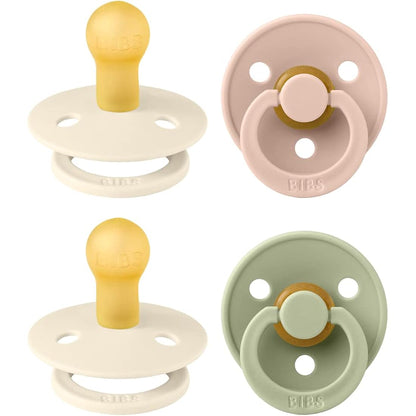 BIBS Dummies Colour 4-Pack, BPA Free Dummy Pacifier, Round Nipple Soothers, Natural Rubber Latex, Made in Denmark. 0-6 Months (Pack of 4), Ivory Mix