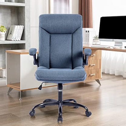 MZLEE Executive Office Chair, Ergonomic Computer Desk Chair Swivel Work Chair with Flip-up Armrest, Adjustable Height, Comfortable for Office Home (Navy Blue)