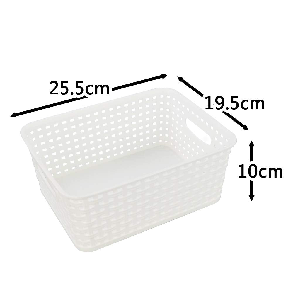 Kiddream 6 Packs Plastic Weave Basket, Small Cupboard Storage Basket, White