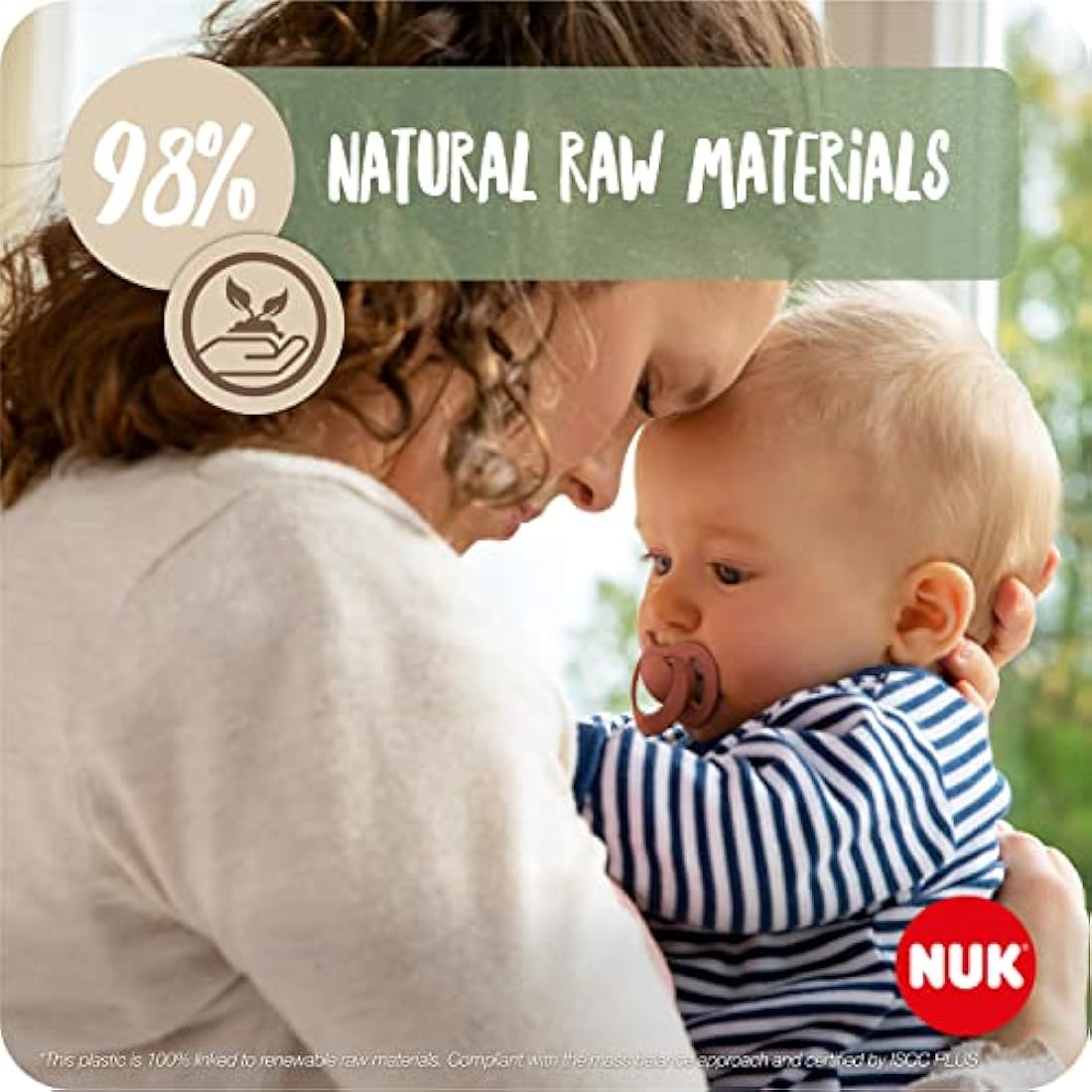 NUK for Nature Baby Dummy | 18-36 Months | Sustainable Rubber Soothers | Over 98% Natural Raw Materials | Eucalyptus Green | 2 Count