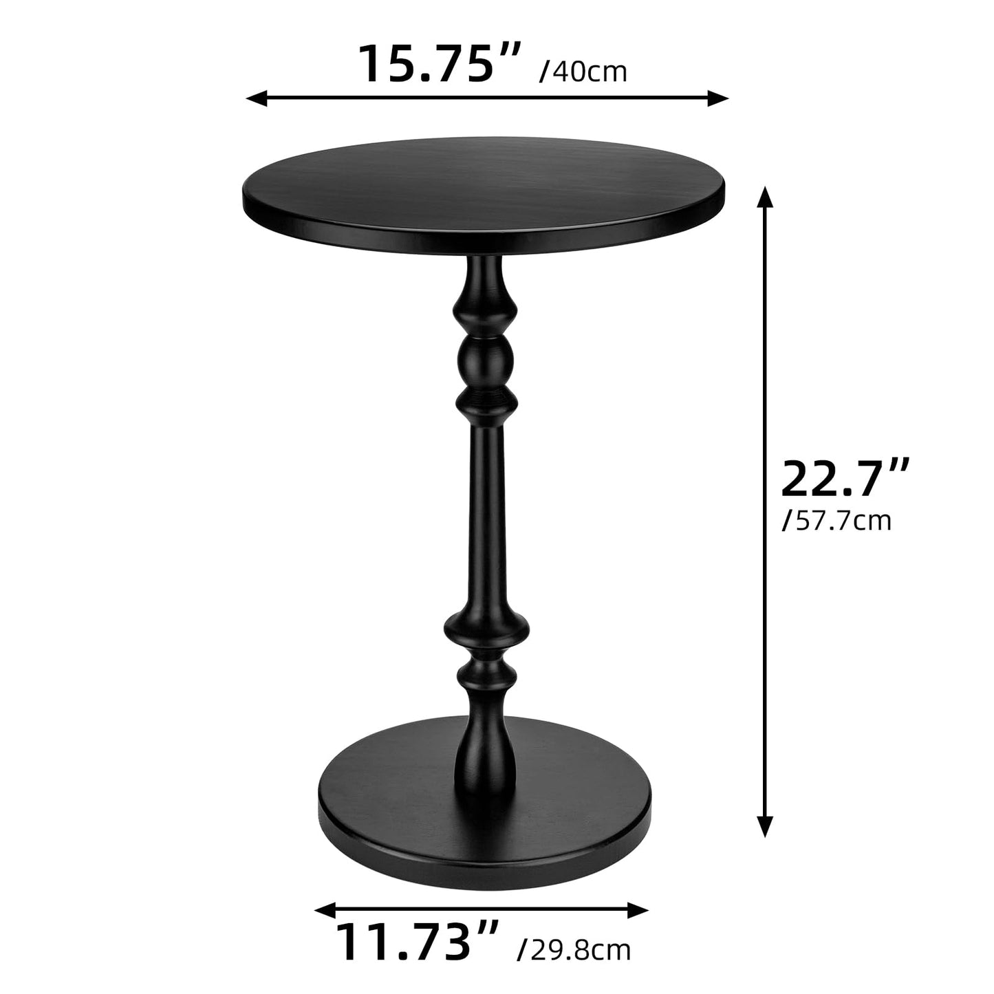 Lampaggio Solid Wood Round Side Table, 15.75" Small Drink Table with Non-Slip Pedestal Base