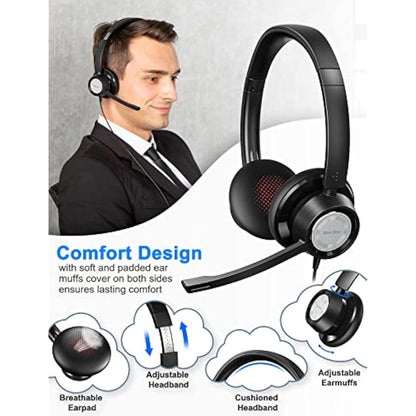 New bee USB Headset with Microphone, Headphones with Microphone,PC Headset USB Type-C 3.5 mm for Call Centre/Telephone Conferencing/Skype Chat/Online Courses (black)