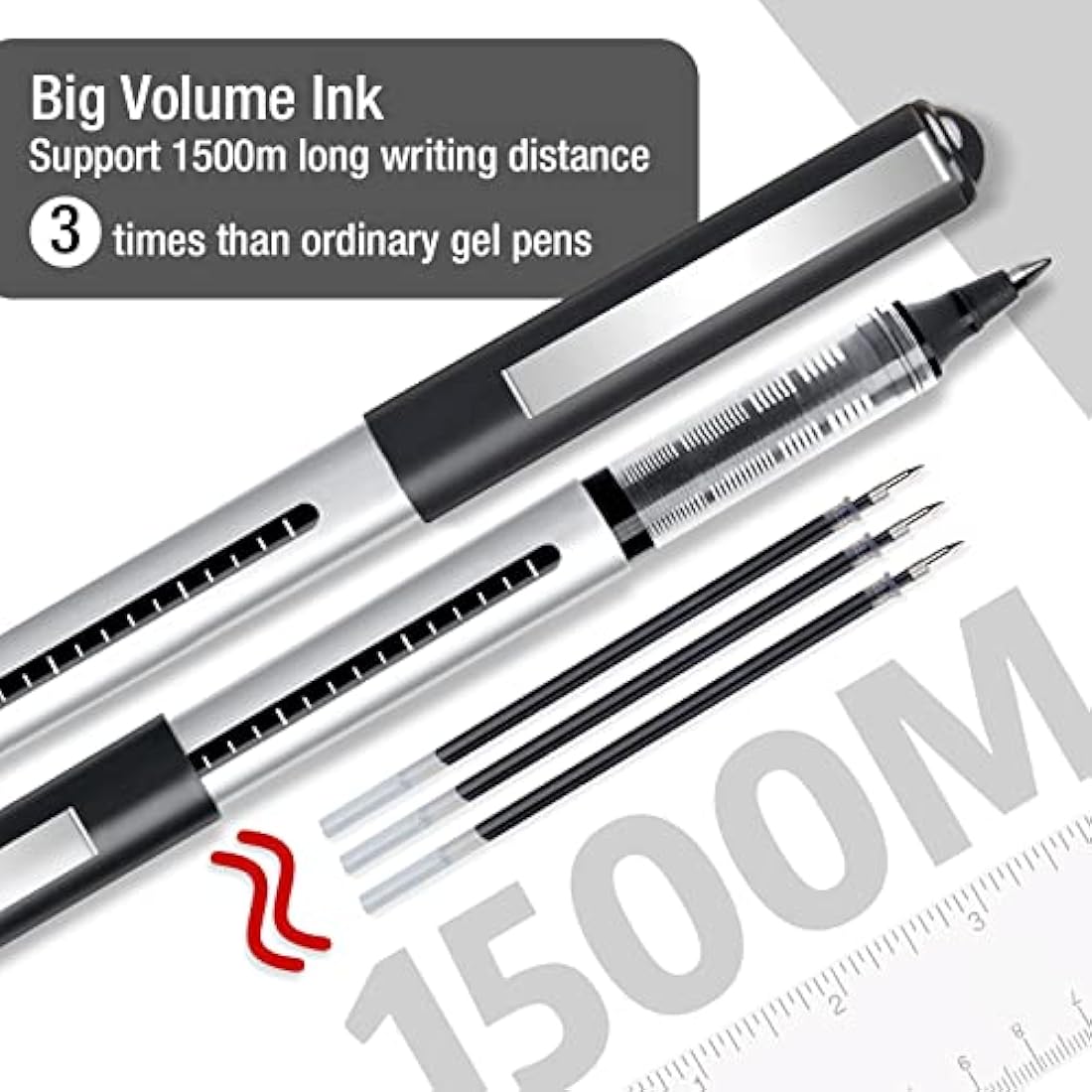 APOGO Rollerball Pens Black Ink, 16 Pack Pens Multipack 0.5mm Black Gel Pens, Quick-Drying Ink Pens, Writing Pens for Note Taking, Sketch, Bullet Journal, Black Pens for School & Office Supplies
