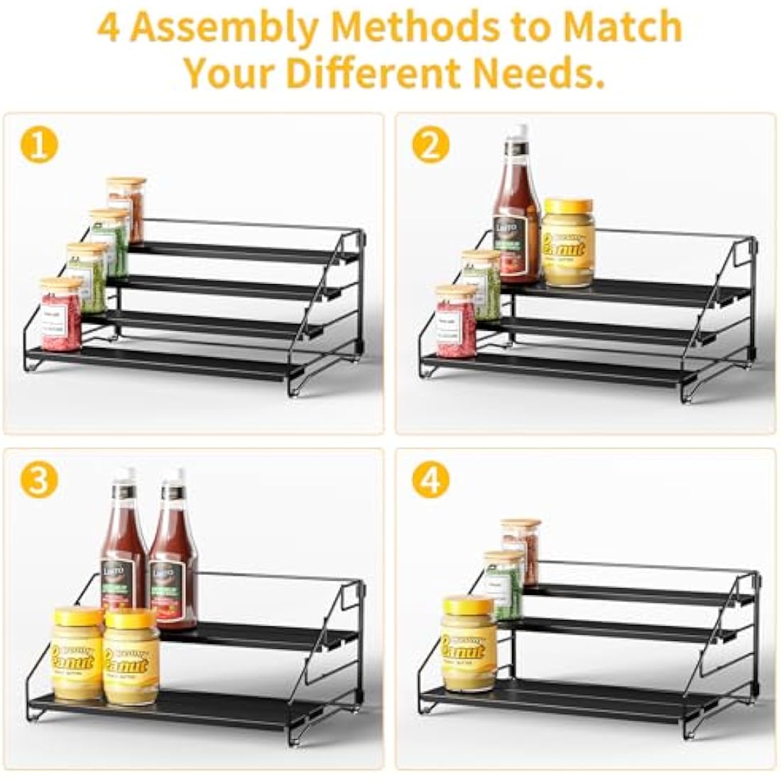 ZDDLOINP 4-Tier Spice Rack for Countertop, Kitchen Spice Rack, Depth Adjustable Spice Racks Organiser for Counter, Cupboard, Pantry (1 Pack NOT INCLUDE SPICE JARS)