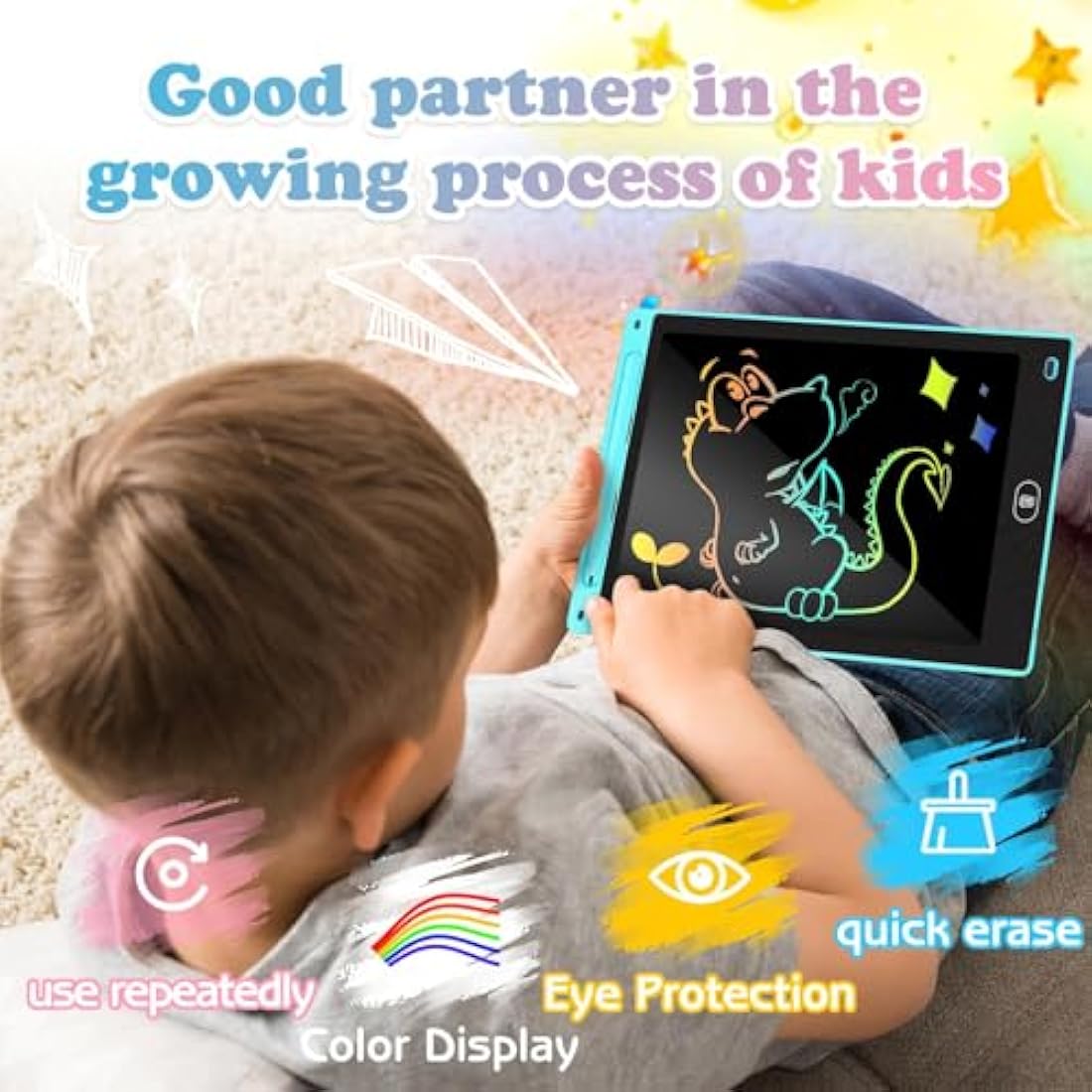 KTEBO® 2 Pack 10 Inch LCD Writing Tablet for Kids, Electronic Drawing Pad and Doodle Board for Ages 3-8, Birthday and Christmas Gifts for Boys and Girls, Back to School Supplies for Kids(Pink & Blue)