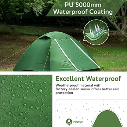Clostnature Lightweight Backpacking Tent - 2/3/4 Man Tent for Camping, 3 Season Ultralight Waterproof Camping Tent, Large Size Easy Setup Dome Tent for Family, Outdoor, Hiking and Mountaineering