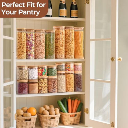 ComSaf 750ml Glass Food Storage Jars Set of 6, Clear Glass Storage Containers with Bamboo Lids, Pantry Organization Jar, Spice, Tea, Coffee and Sugar Container, Small Canister Set for Kitchen