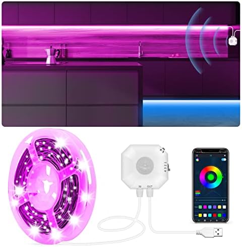 MATICOD Motion Sensor Lights Indoor Motion Sensor Led Strip Light LED Wardrobe Lighting, Plug-in RGB APP Control USB Powered Under Cabinet Kitchen Lighting for Stair Closet, 3m