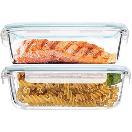 Luvan 1520ML Large Glass Food Storage Containers with Lids, Airtight Glass Meal Prep Containers Set Lunch Box BPA Free & Leak-Proof for Microwave,Oven,Freezer and Dishwasher Safe