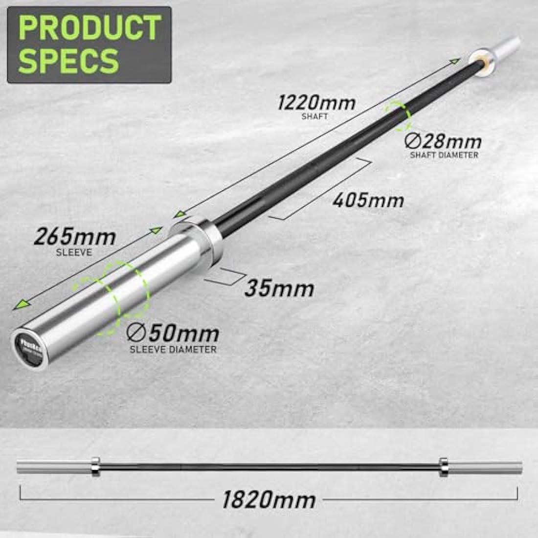 PhysKcal 4ft, 5ft, 6ft Barbell, Olympic EZ Curl Bar with Smooth Bushing & Bearing for 2'' Weight Plates, International Barbells for Press, Squat, Deadlift and Multiple Purposes