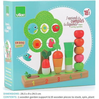 Vilac - 2469 -Wooden Toy I Learn To Count Vegetables Multi-color, Nature, Plant, Bird, Vegetable, Fruit Theme