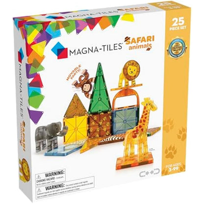 Magna-Tiles Safari Animals 25-Piece Set - 3D magnetic building tiles, Clear Colors