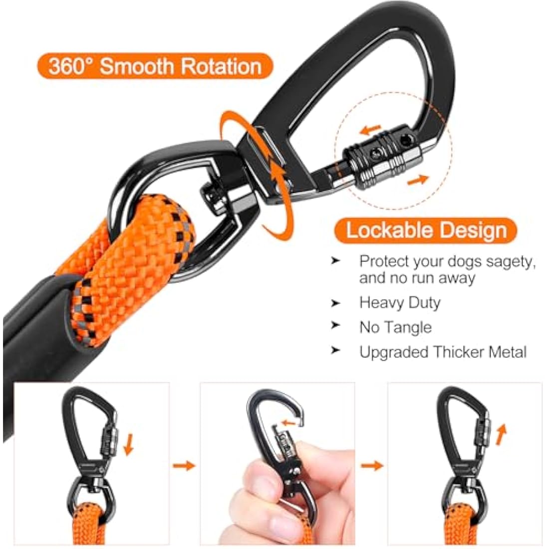 Kdsvakd Training Lead For Dogs, 3m / 10ft Long Rope Dog Lead with carabiner clip and padded handle, Recall Durable Lead Duty Check Cord For Puppy, Small, Medium, Large Dog Yellow