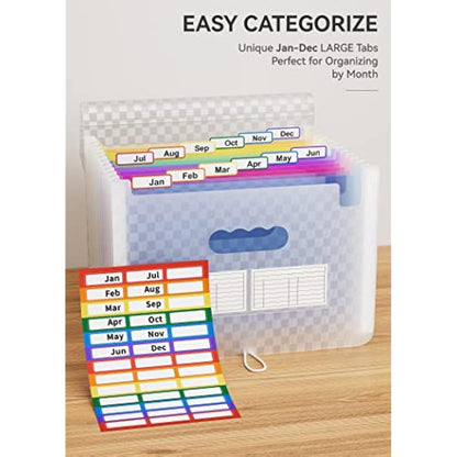 ABC life A4 Expanding File Organiser with Grid Pattern,13 Pockets Expandable Filling Boxes Documents Organiser,Accordion A4 Desk Folders,Portable Rainbow Files Wallets Plastic Bill Storage Bag(Blue)