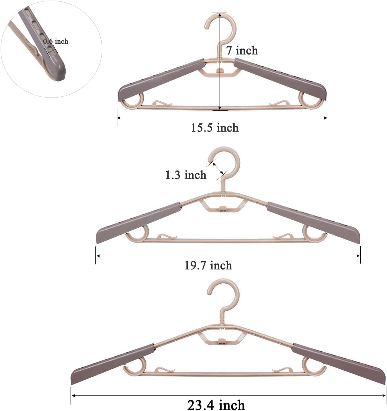 BonDream 6-Pack Heavy Duty Plastic Extra-Wide Arm 15"-23" Suits Clothes Hangers with Swivel Hooks,Perfect for Coat,Jacket,Dress,Shirt,Trousers or