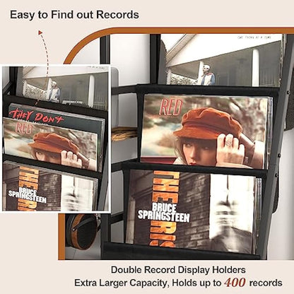 Bikoney Record Player Stand with 280 Album Vinyl Storage, Turntable Cabinet with CD Rack Media Console for Home Audio, Stereo & Vinyl Record Display
