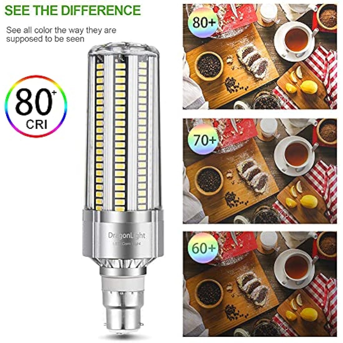 DragonLight 60W Super Bright B22 Bayonet Cap LED Corn Light Bulb(500 Watt Equivalent) - 6000K Daylight 7200 Lumens for Residential and Commercial Ceiling Lighting - Garage Warehouse Workshop