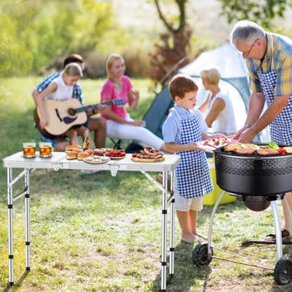 Anbte Folding Camping Table, 88 cm x 40 cm Aluminum Folding Table 3 Adjustable Height, Camping Table with Storage Net and Bag, Portable Table for Outdoor, Backyard, Picnic, Garden, BBQ, Silver