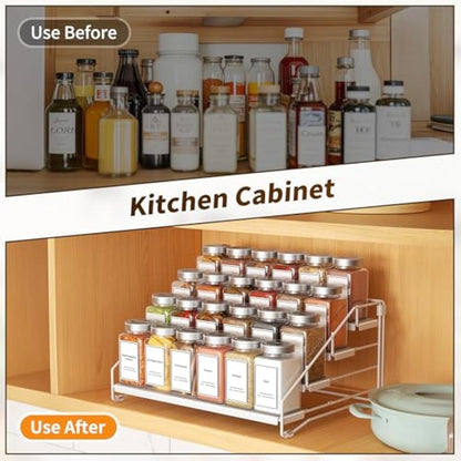 ZDDLOINP 4-Tier Spice Rack for inside cupboard, Kitchen Countertop Spice Rack, Depth Adjustable Spice Racks Organiser for Counter, Cupboard, Pantry White (1 Pack)
