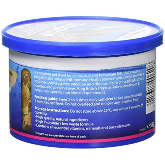 King British | Tropical Fish Flake With Immuno Health Booster | Complete Food for Tropical Fish | Helps Prevent Infection and Disease | High Protein Content | Includes Essential Vitamins | 55g