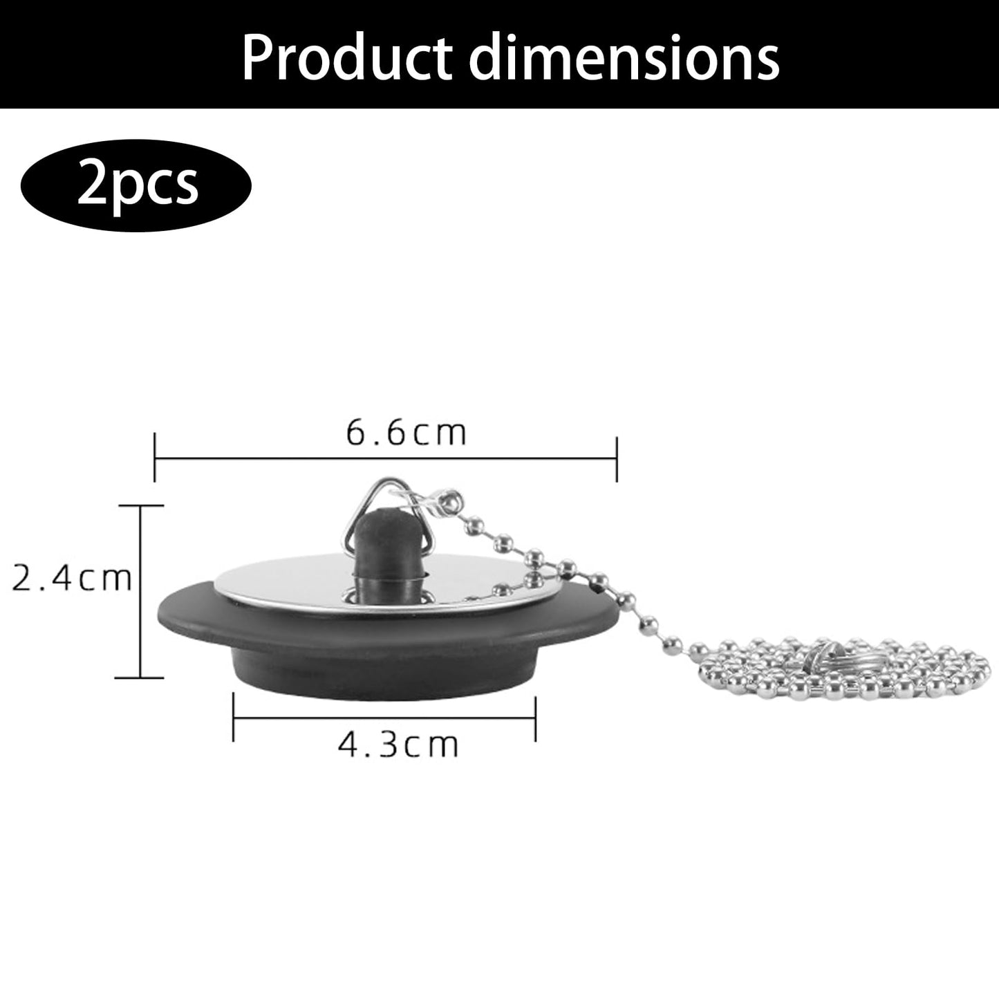 2 Pcs Bath Plug,42mm to 45mm Bath Plug and Chain,Universalbathplug Replacement,Universal Bathplug with 40cm Stainless Steel Ball Chain,Drain Stopper
