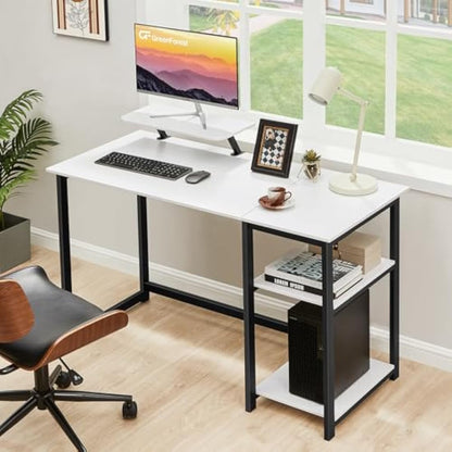 GreenForest Computer Desk with Monitor Stand,100cm Home Office Desk with Reversible Storage Shelves,Study Desk for Small Spaces,White