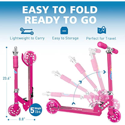 BELEEV V1 Scooter for Kids, 2 Wheels Folding Kick Scooter for Children Girl and Boys, 3 Adjustable Height, Flashing Light up Wheels, Lightweight Scooter with Sturdy Frame, Kickstand, Age 3-12