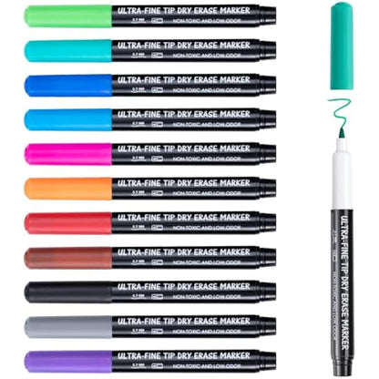 maxtek Dry Wipe Whiteboard Markers, 0.7mm Ultra Fine Tip, Low Odor Extra Fine WhiteBoard Pens, Assorted Colours (Pack of 12)