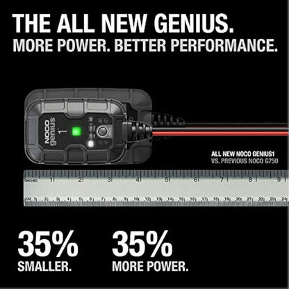 NOCO GENIUS1: 1A 6V/12V Smart Battery Charger – Automatic Maintainer, Trickle Charger & Desulfator with Overcharge Protection & Temperature Compensation – For Lead-Acid & Lithium Batteries