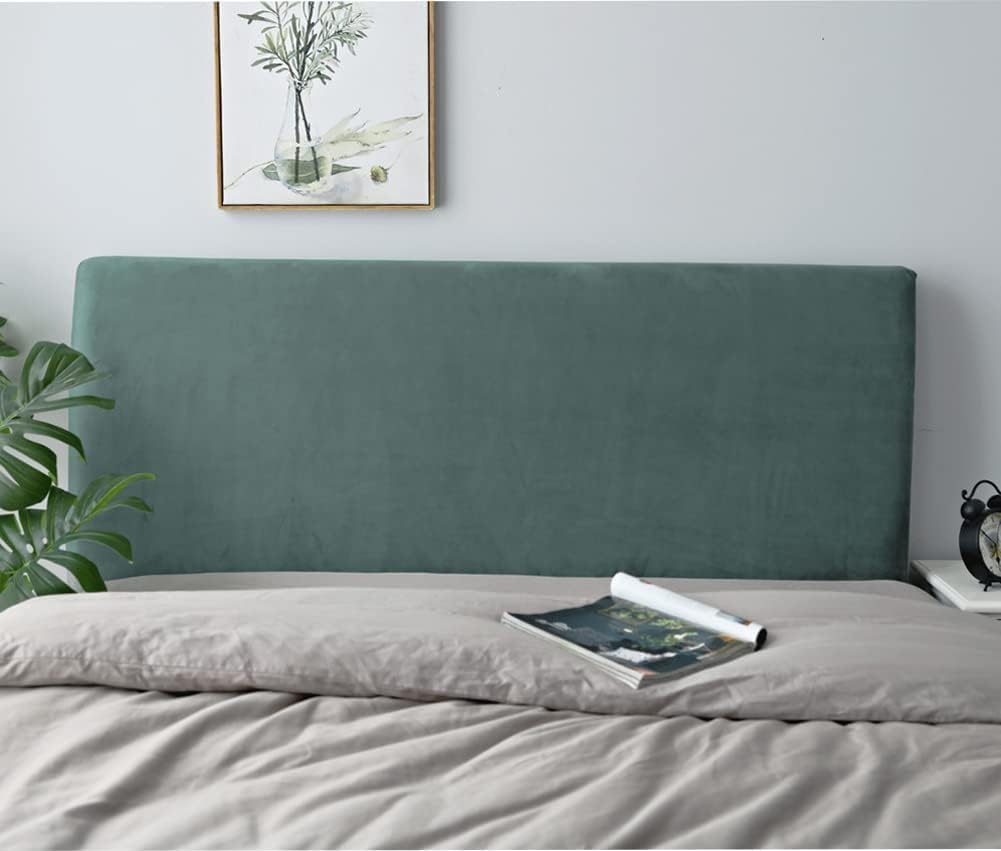DUJUIKE Bed Slipcover, Stretch Cover, Dustproof Protector for Linen Fabric Tufted Upholstered Headboard (Cypress Green, King Headboard Length 79"-86")