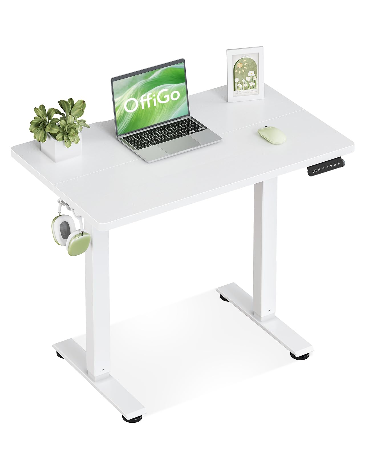 OffiGo Standing Desk, Small Height Adjustable Desk with 3 Memory Heights
