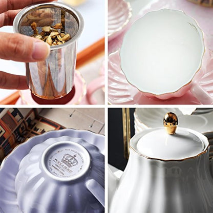 Sweejar Home Porcelain Tea Set Royal Family 225 ml to Cups and Saucers with Teapot Milk Ceramic Tea and Coffee Cups (Pink)