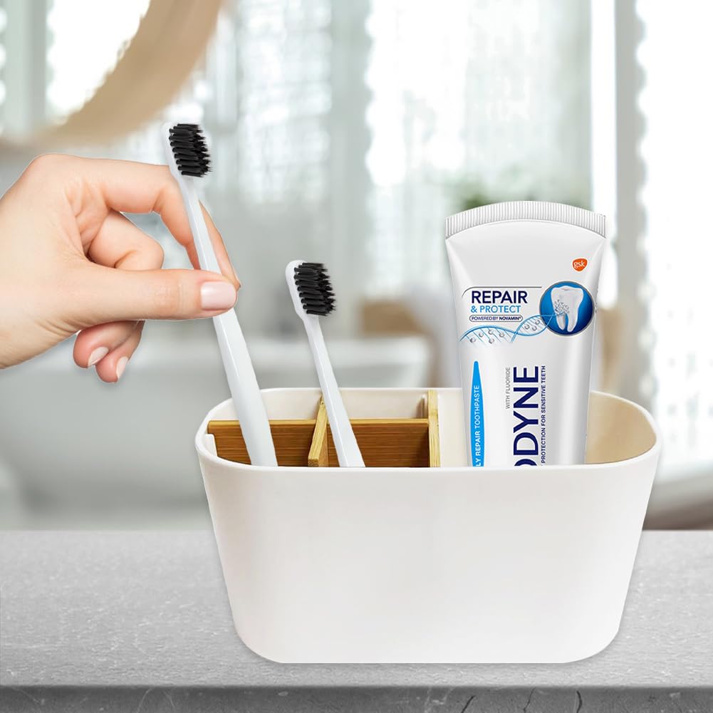 Bamboo Toothbrush Holder for Bathroom, Electric Toothbrush and Toothpaste Holder, Toothbrushs Caddy Organizer