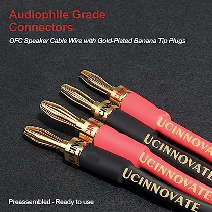 WOWLED 2 Pack High-end Pure Copper HIFI OFC Speaker Wire Cable with Banana Plug, 3m Gold-Plated Banana Tip Plugs 600 Strand 14 AWG for Audio Speaker HIFI System (3m / 9.8FT)