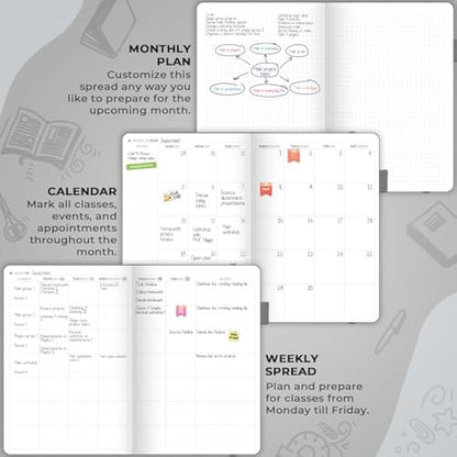Clever Fox Teacher Planner – School Year Planner with Calendars & Lesson Plans – Teacher Plan Book for Classroom & Homeschool Organization - Undated, A5 Size, Hardcover (Grey)