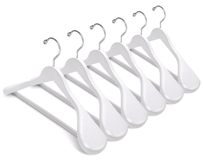 Amber Home 44.5cm White Wooden Suit Hangers 10pcs with Wide Shoulder(5.8cm), Heavy Duty Smooth Wood Coat Hanger with Non Slip Pants Bar, Solid Clothes