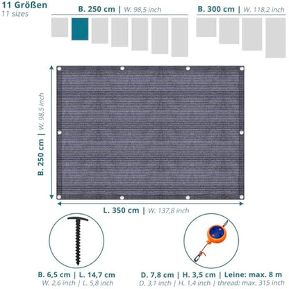 valuents Awning Carpet – Blue/Grey – Various Sizes – Camping Rug Outdoor – Tent Carpet Caravan / Motorhome with Carry Bag + Plus: Washing Line & 8 T-Pegs