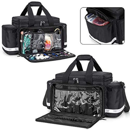 Trunab Emergency Responder Trauma Bag Empty, Professional Large First Aid Bag Medical Bag with Inner Dividers and Non-Scratch Bottom, Ideal for EMT, EMS, Paramedics, Black, Empty-Patented Design