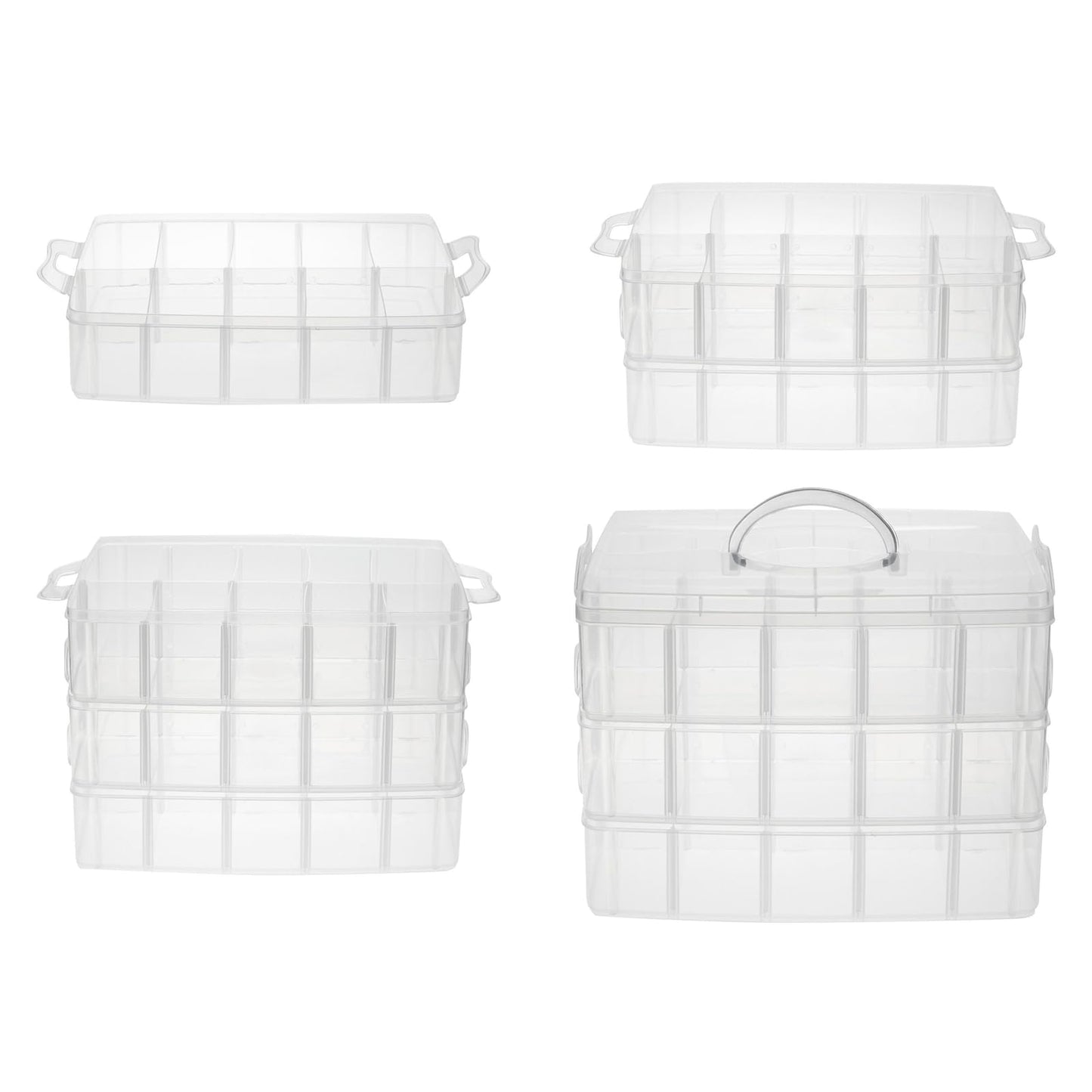 Bright Creations 3-Tier Stackable Plastic Craft Storage Containers with 30 Compartments and 40 Sticker Labels (9.5 x 6.5 x 7.2 Inch)