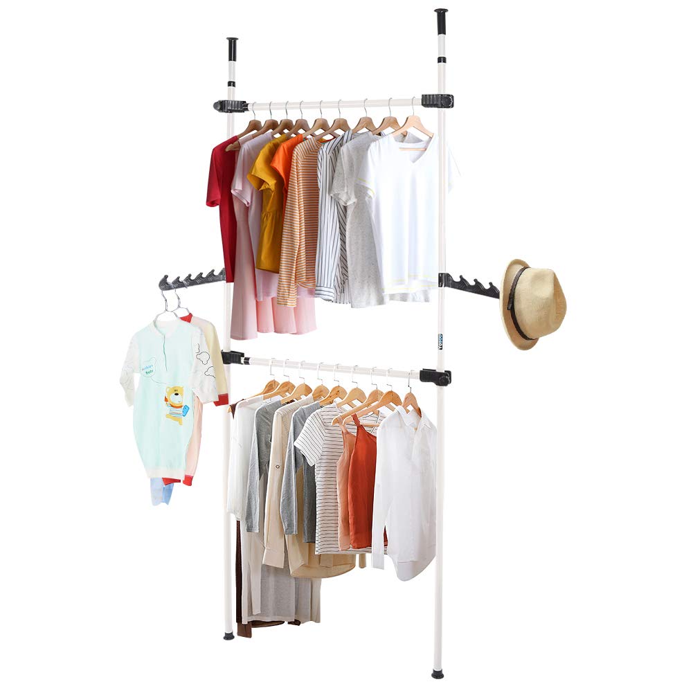 Ejoyous 2 Poles Heavy Duty Telescopic Clothes Rail, Freestanding Hanger, for Everyday Home Dormitory Hotel DIY, Garment Rail, DIY Wardrobe Rail