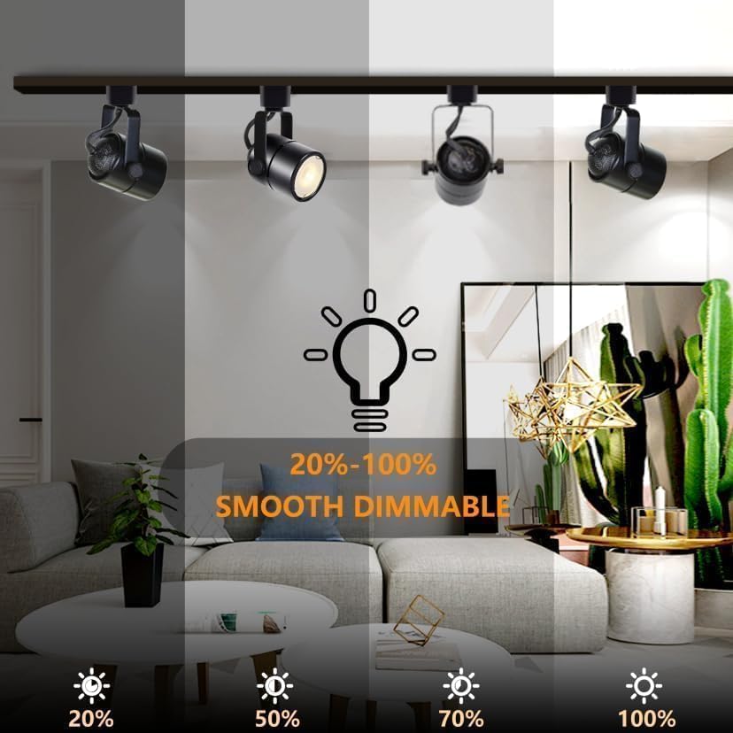Bravsekai Advanced LED Track Lighting Kit with Replaceable GU10 Bulbs, 6-Lights Dimmable Track Lights with 2x1m H Type Track Rails, 10W 4000K Natural White Indoor Spotlight Fixture for Any Space