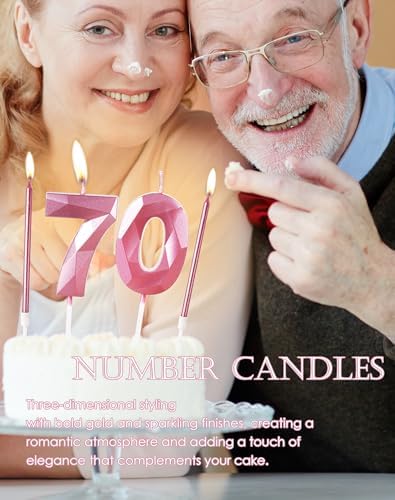 Girls Pink 70th Birthday Candles Set, Number 70 Candle with Girls Pink Long Candles, Birthday Candles for Cake, Birthday Candle, Cake Candles Cake Topper Decorations for Women Birthday Party Wedding